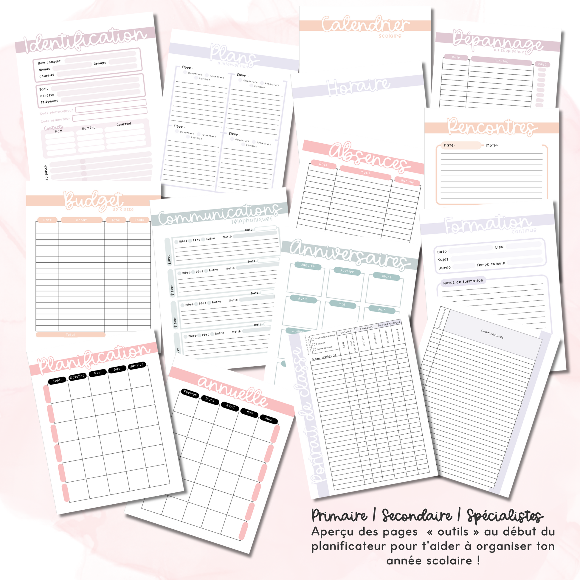 Planificateurs PDF (7 cases) 2026-2027