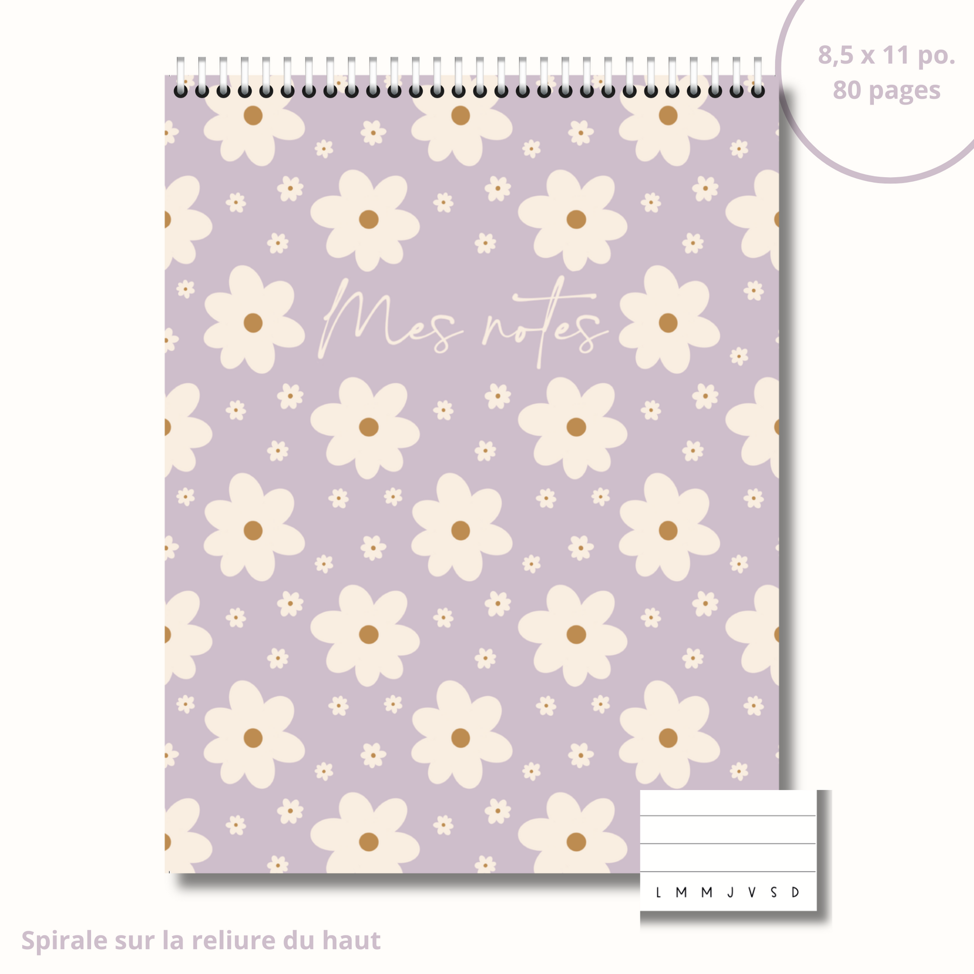 Cahier de notes (marguerites lilas)