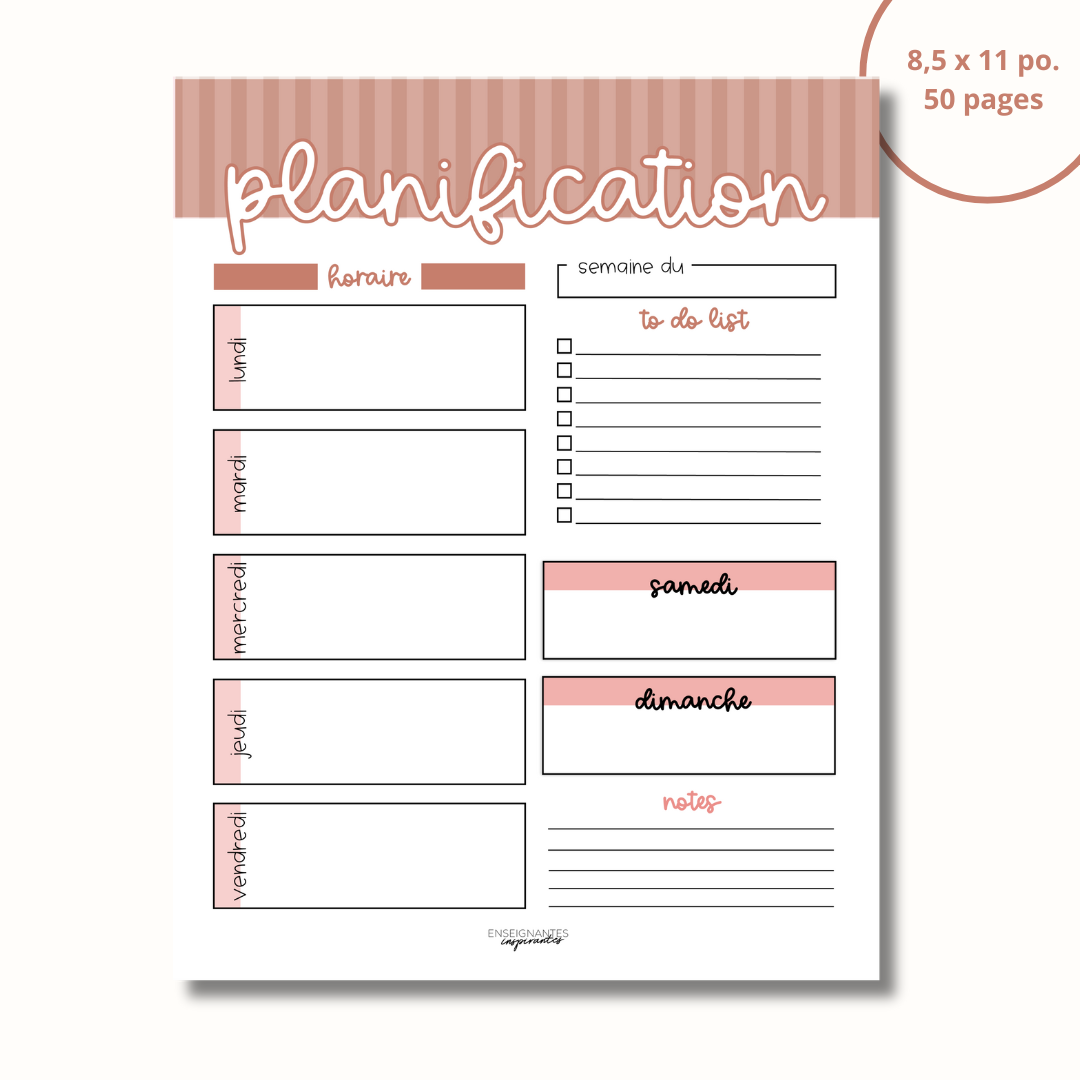Bloc-note - Planification hebdomadaire (Line Art)