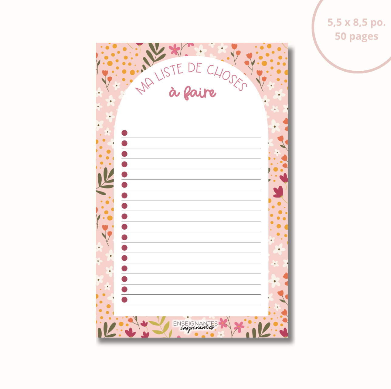 Bloc-note - Ma liste de choses à faire (rose fleurie)