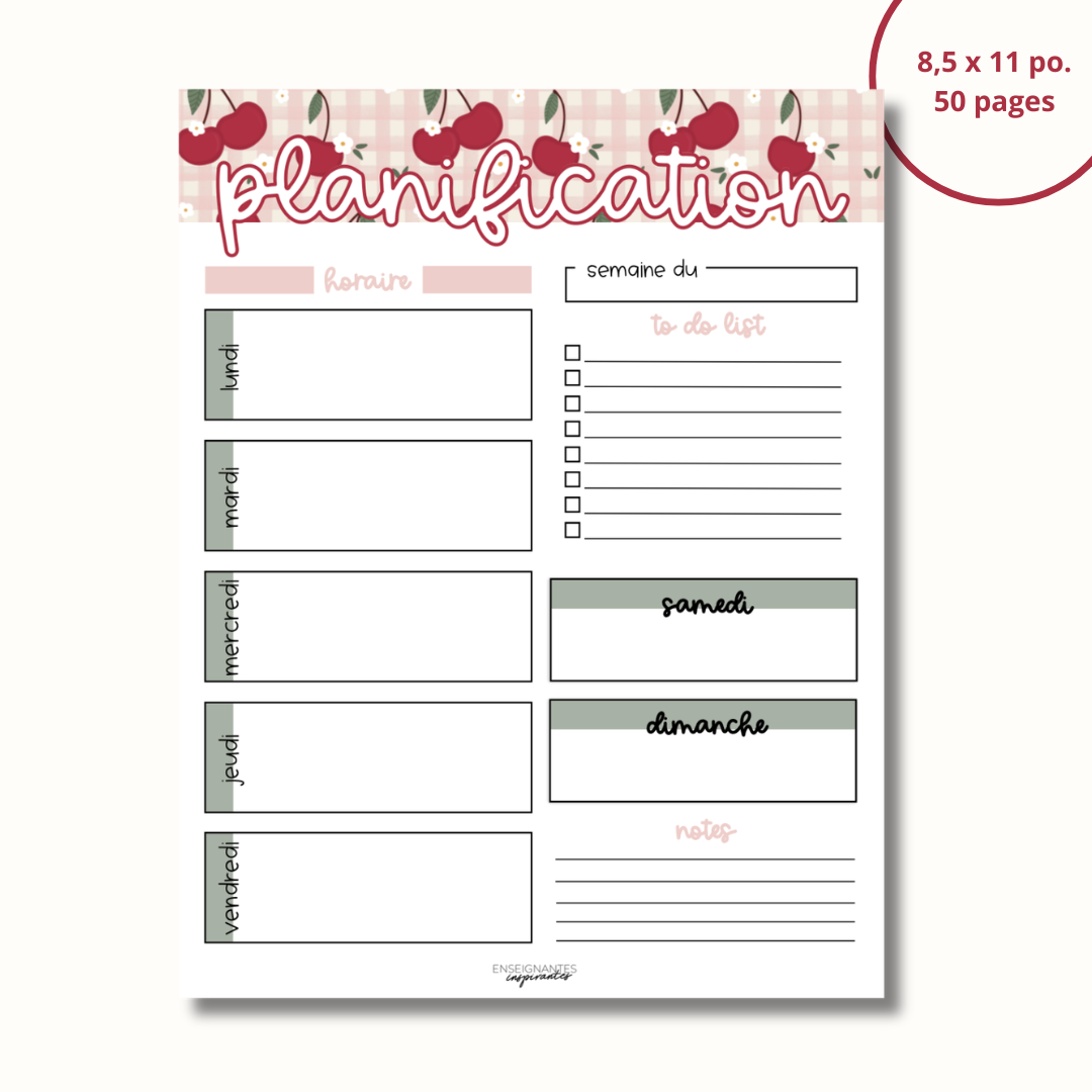 Bloc-note - Planification hebdomadaire (Cerises)
